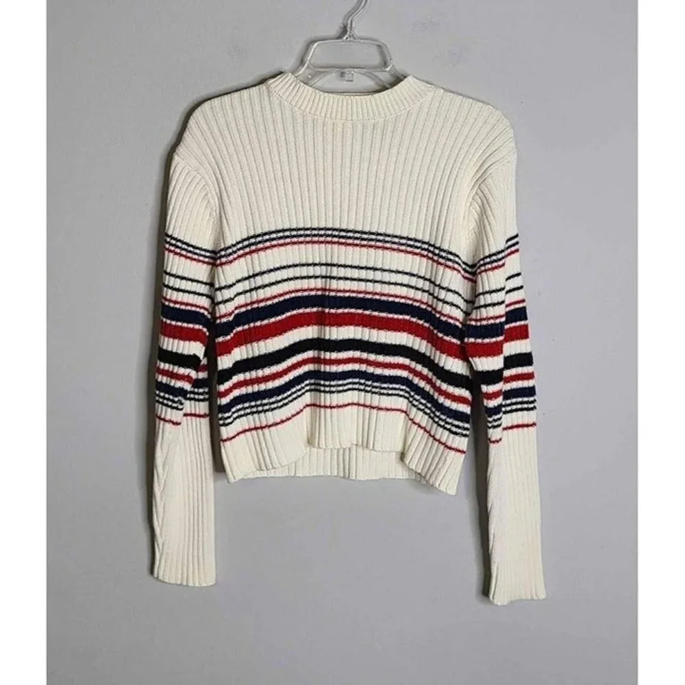 Arizona Jean Co Womens Striped Long Sleeve Knit Cropped Stretch Sweater Sz L